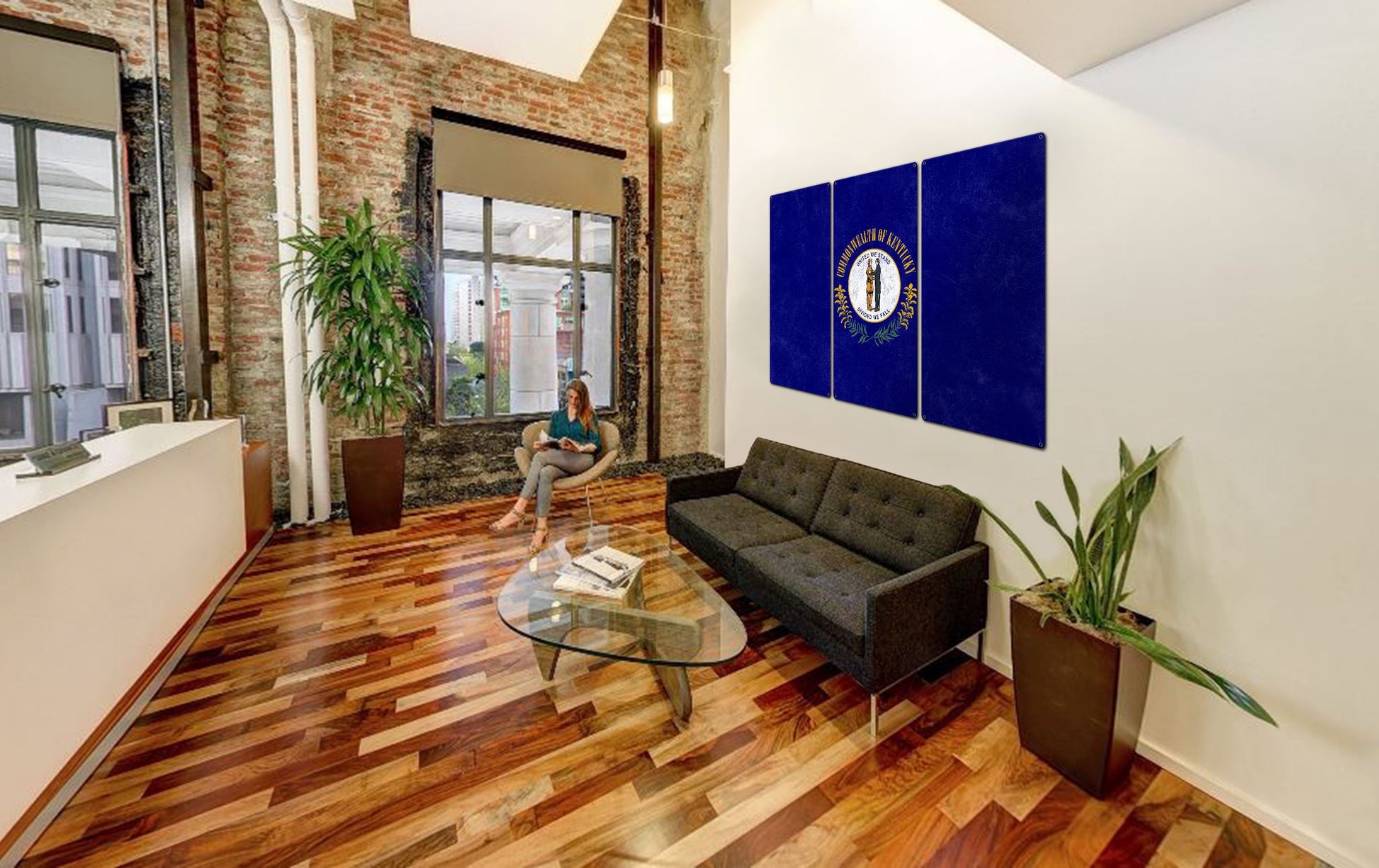 Kentucky State Flag, United We Stand Divided we Fall, Triptych Metal Sign, Wall Decor, Wall Art, Vintage, 54"x36"