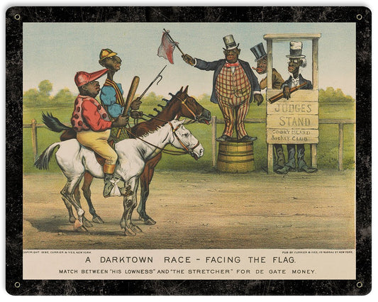 African Americana, Darktown Race Facing The Fag, Metal Sign, Wall Decor, Black Art, Blackface, 12"x15"
