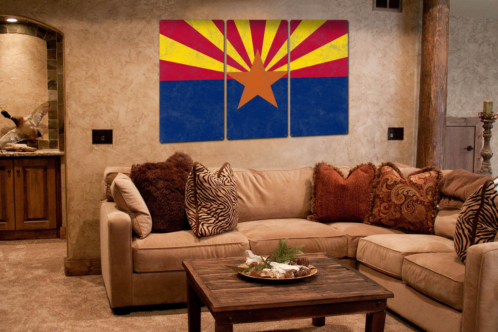 Arizona State Flag, The Grand Canyon State, Triptych Metal Sign, Wall Decor, Wall Art, Vintage, 54"x36"