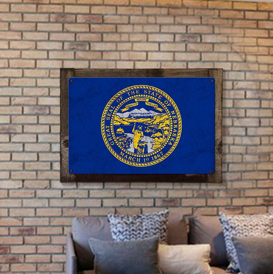 Nebraska State Flag, Nebraska Nice "The Good Life", Metal Sign, Optional Rustic Wood Frame, Wall Decor, Wall Art, FREE SHIPPING!