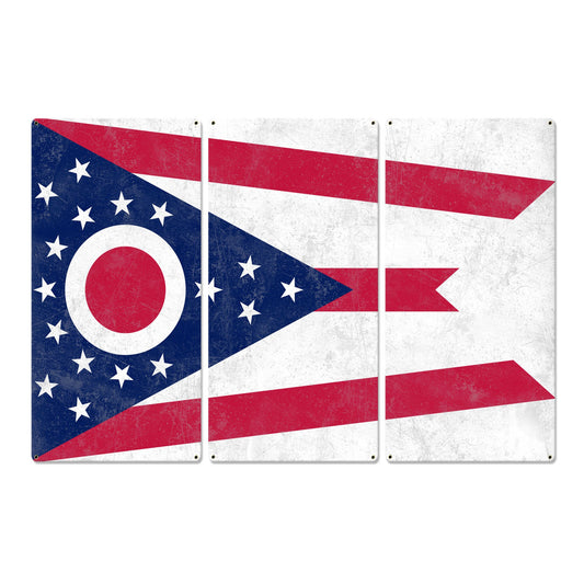Ohio State Flag, First in Aviation, Triptych Metal Sign, Wall Decor, Wall Art, Vintage, 54"x36"