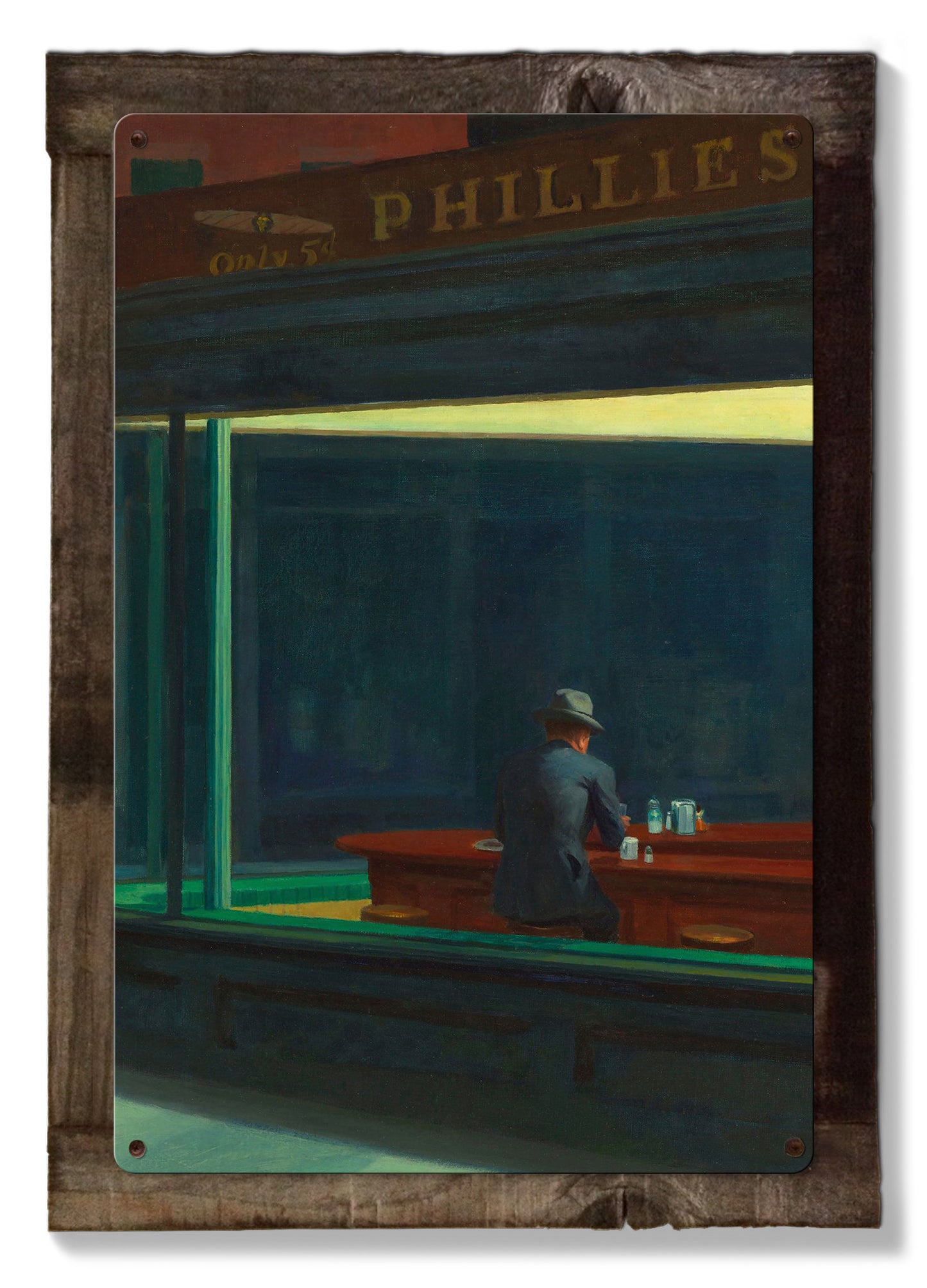 Nighthawks, Edward Hopper, Triptych METAL Sign, Travel, Wall Decor, Globe Wall Art , Optional Reclaimed Barn Wood Frame