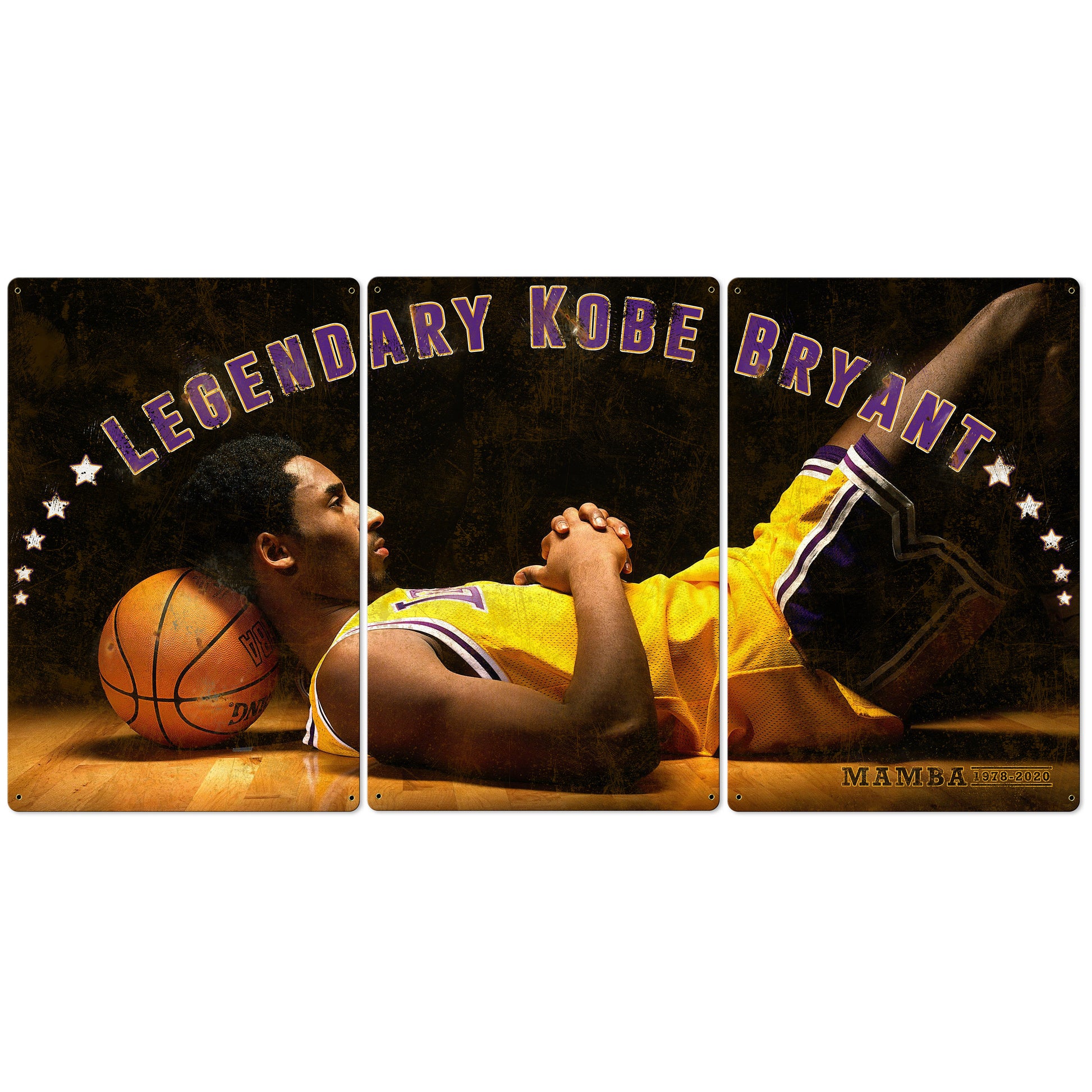 Kobe Bryant, Mamba, Basketball, Sports, Vintage, Photo, Triptych METAL Sign, Wall Art , Optional Reclaimed Barn Wood Frame