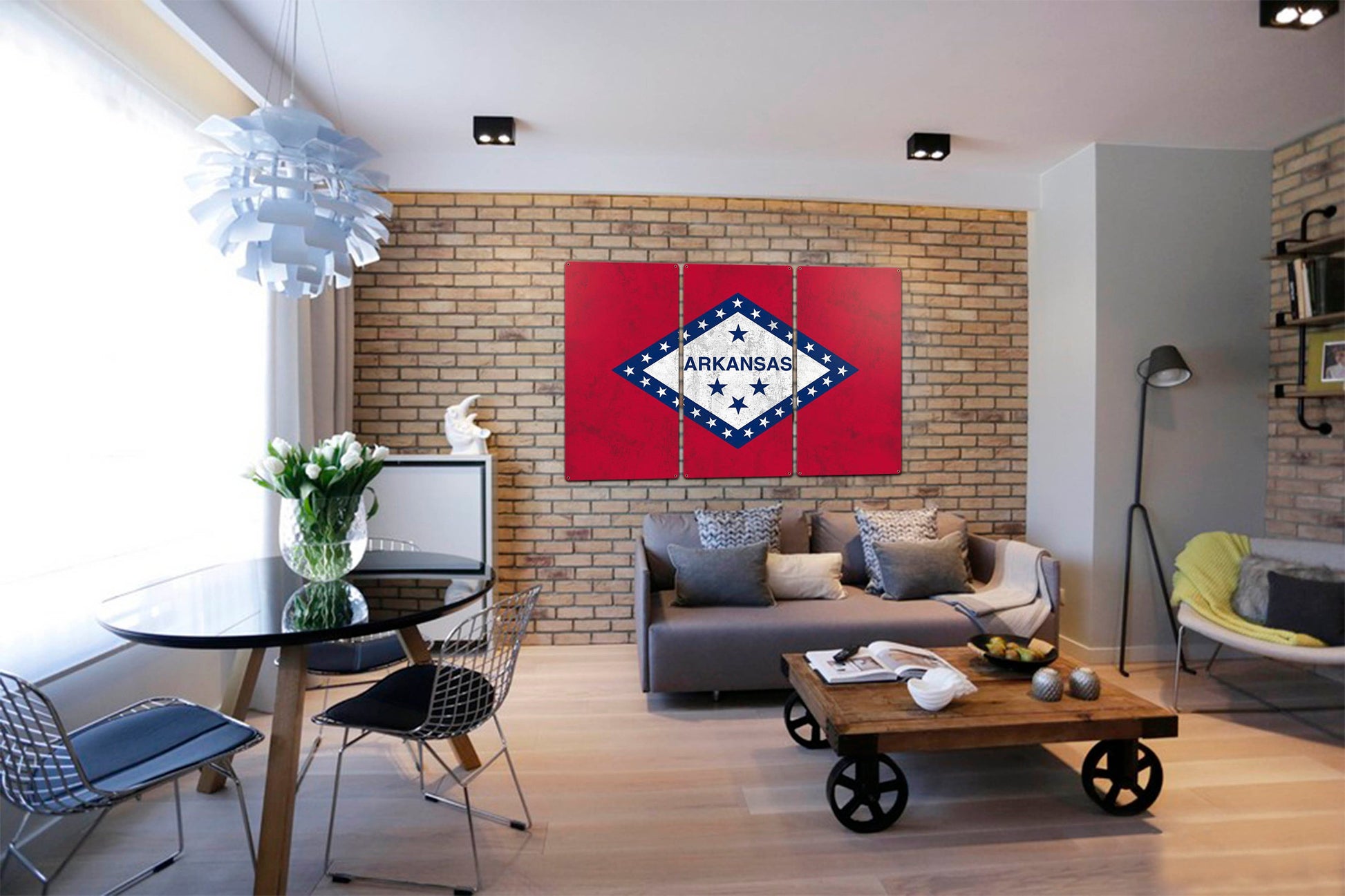 Arkansas State Flag, The Land of Opportunity, Triptych Metal Sign, Wall Decor, Wall Art, Vintage, 54"x36"