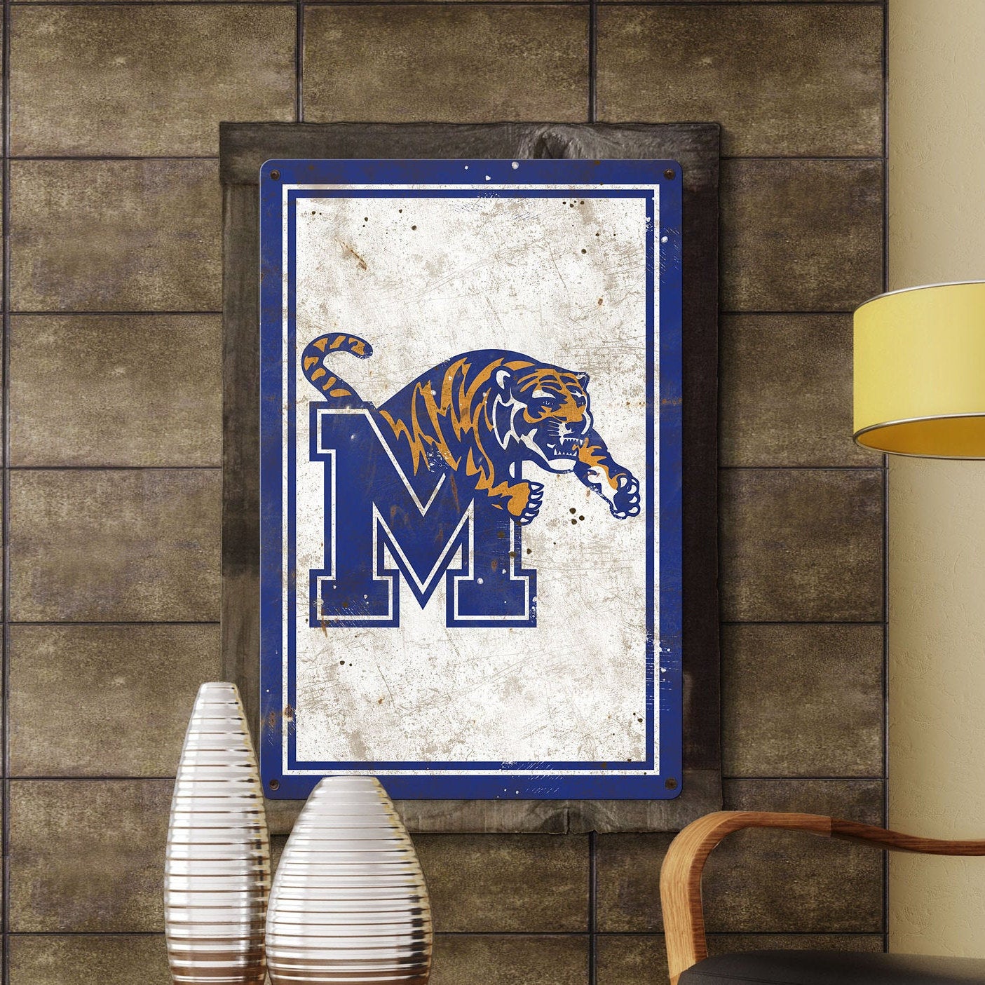Memphis Tigers, Wall Art, Rustic Metal Sign, Optional Rustic Wood Frame, College Teams, Mascots, and Sports
