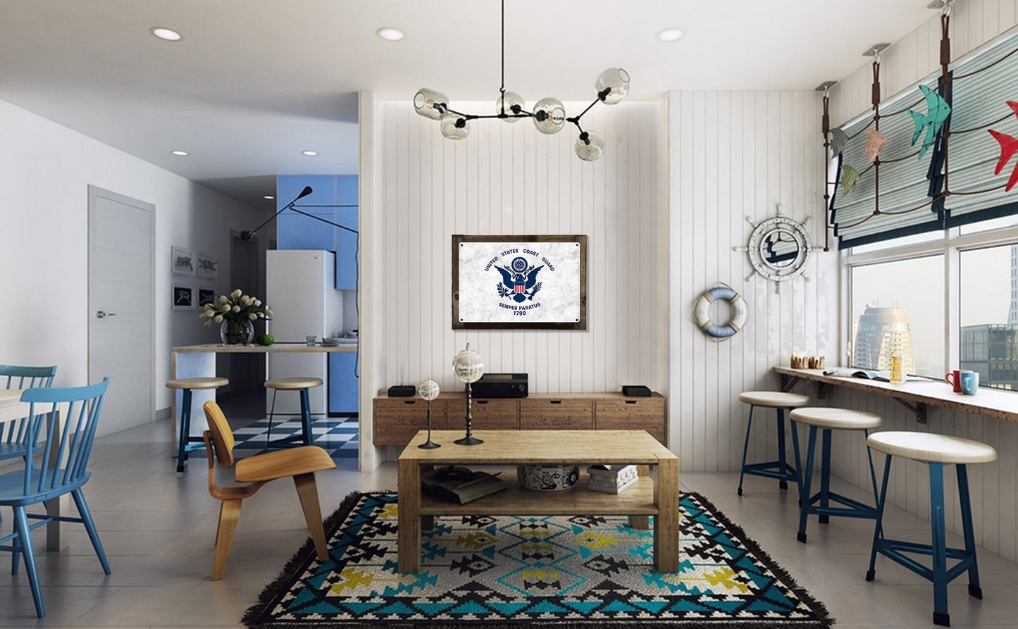 United States Coast Guard Flag, Metal Sign, Optional Rustic Wood Frame, Wall Decor, Wall Art, Vintage, Rustic, FREE SHIPPING!