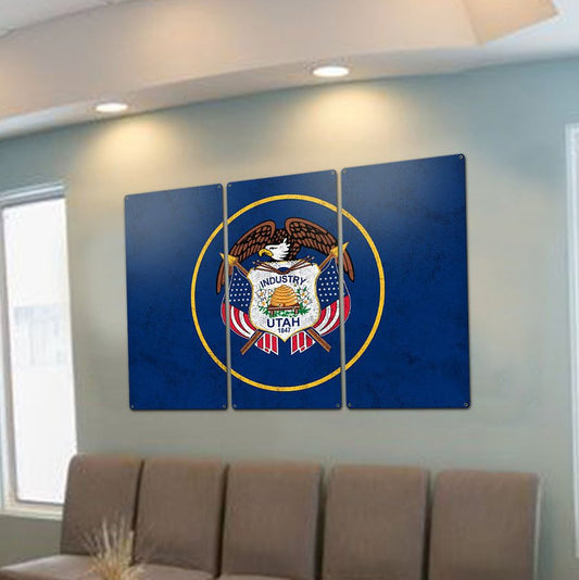 Utah State Flag, Life Elevated, Triptych Metal Sign, Wall Decor, Wall Art, Vintage, 54"x36"