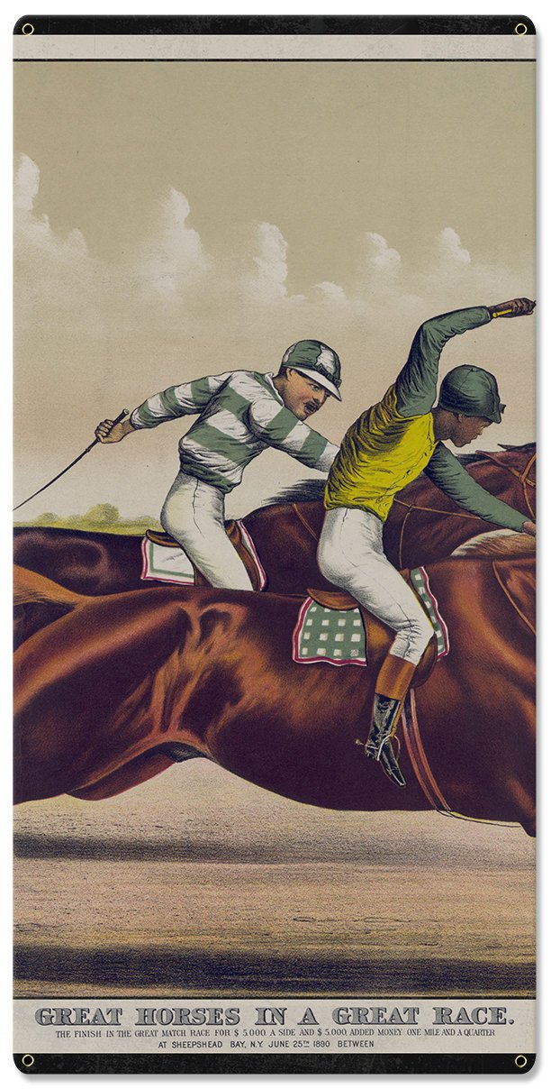 Salvator VS Tenny, Currier & Ives 1890, Horse Races, Horses, Racing, Triptych Metal Sign, Americana, Wall Decor, Wall Art 54"x36"