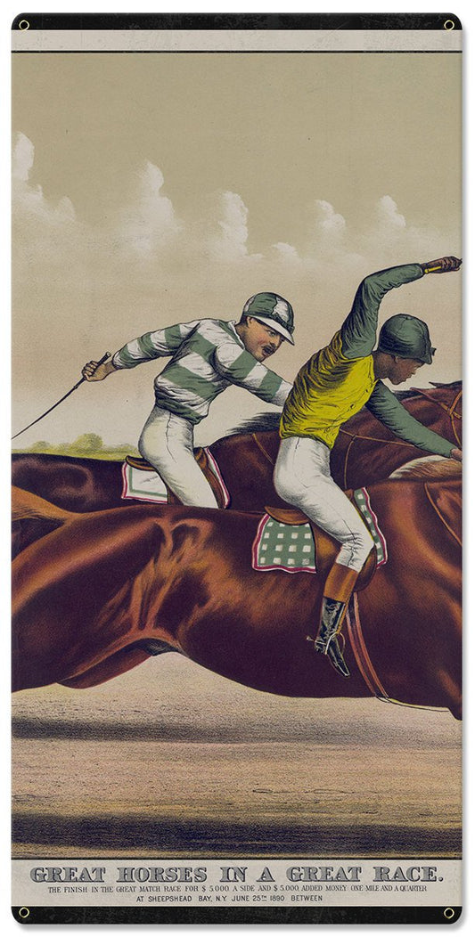 Salvator VS Tenny, Currier & Ives 1890, Horse Races, Horses, Racing, Triptych Metal Sign, Americana, Wall Decor, Wall Art 54"x36"