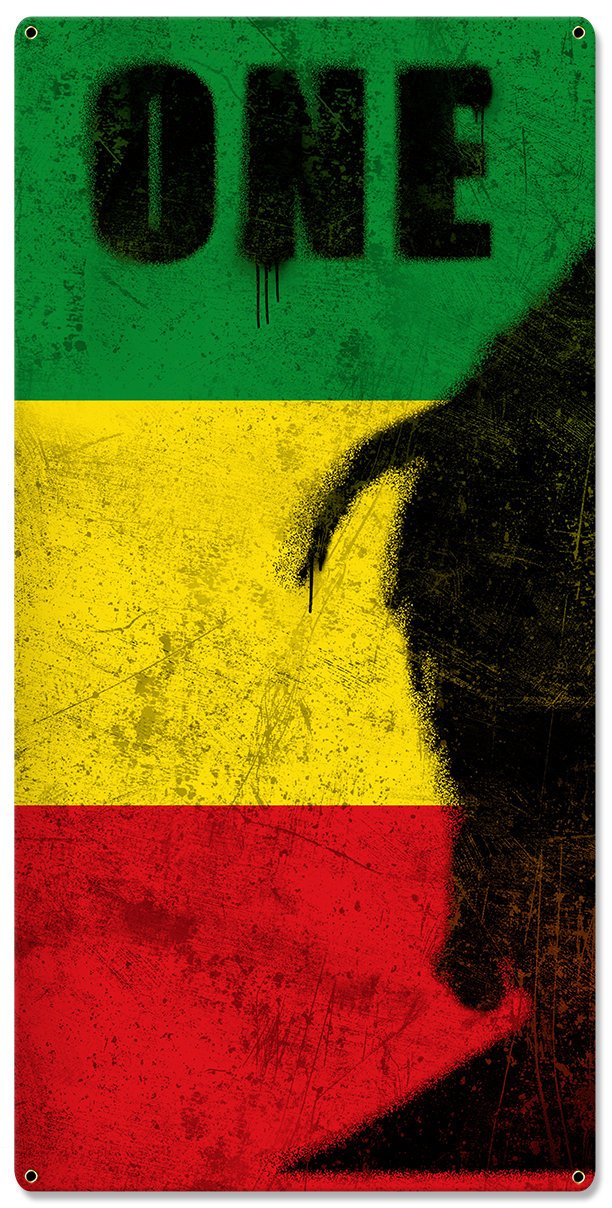 Bob Marley, Spray Art, One Love, Triptych Metal Sign, Street Art, Reggae, Rasta, Flag, Wall Decor, Wall Art, Vintage, 54"x36"