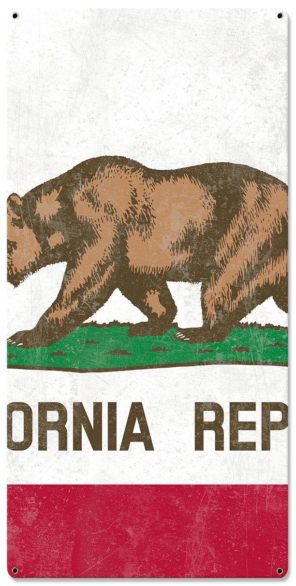 California State Flag, California Bear, Eureka! ; The Golden State, Triptych Metal Sign, Wall Decor, Wall Art, Vintage, 54"x36"