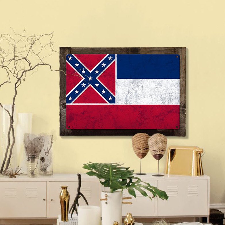Mississippi State Flag, The Magnolia State, Metal Sign, Optional Rustic Wood Frame, Wall Decor, Wall Art, Vintage, FREE SHIPPING!