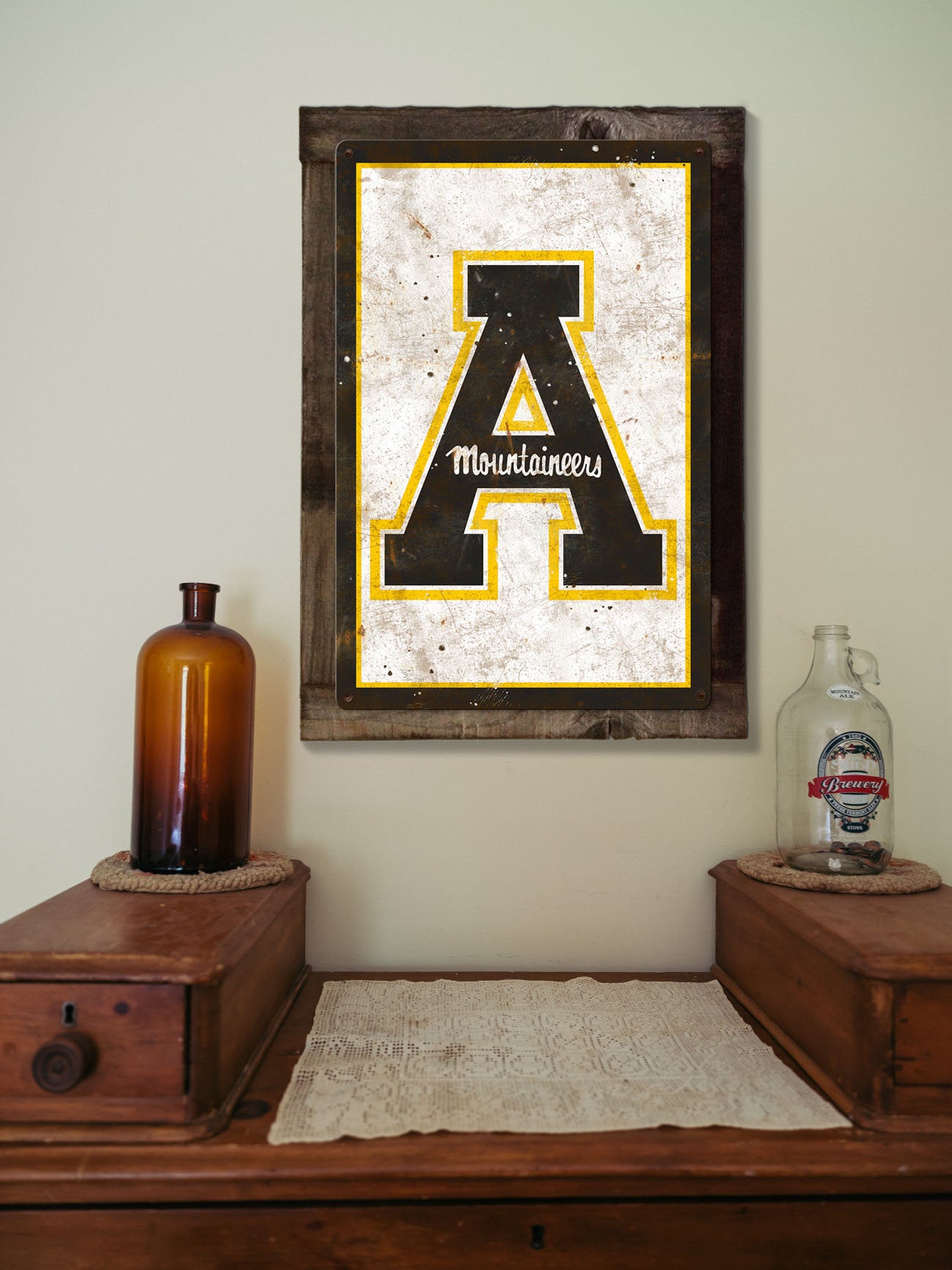 Appalachian State Mountaineers, Wall Art, Rustic Metal Sign, Optional Rustic Wood Frame, College Teams, Mascots, and Sports