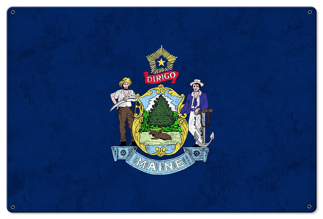 Maine State Flag, It Must be Maine, Metal Sign, Optional Rustic Wood Frame, Wall Decor, Wall Art, Vintage, FREE SHIPPING!