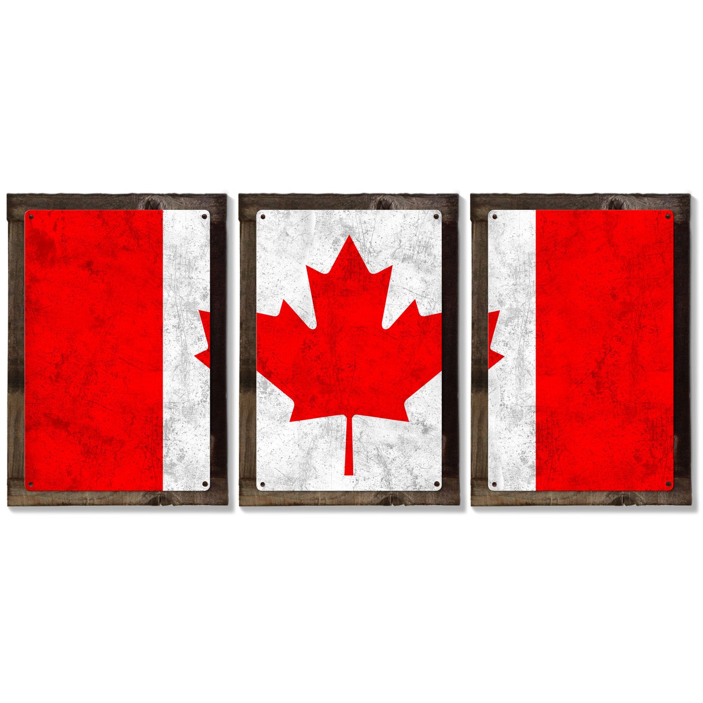 Canada Flag, Triptych METAL Sign, Vintage, Antique, Decor, Wall Art , Optional Reclaimed Barn-wood Frame