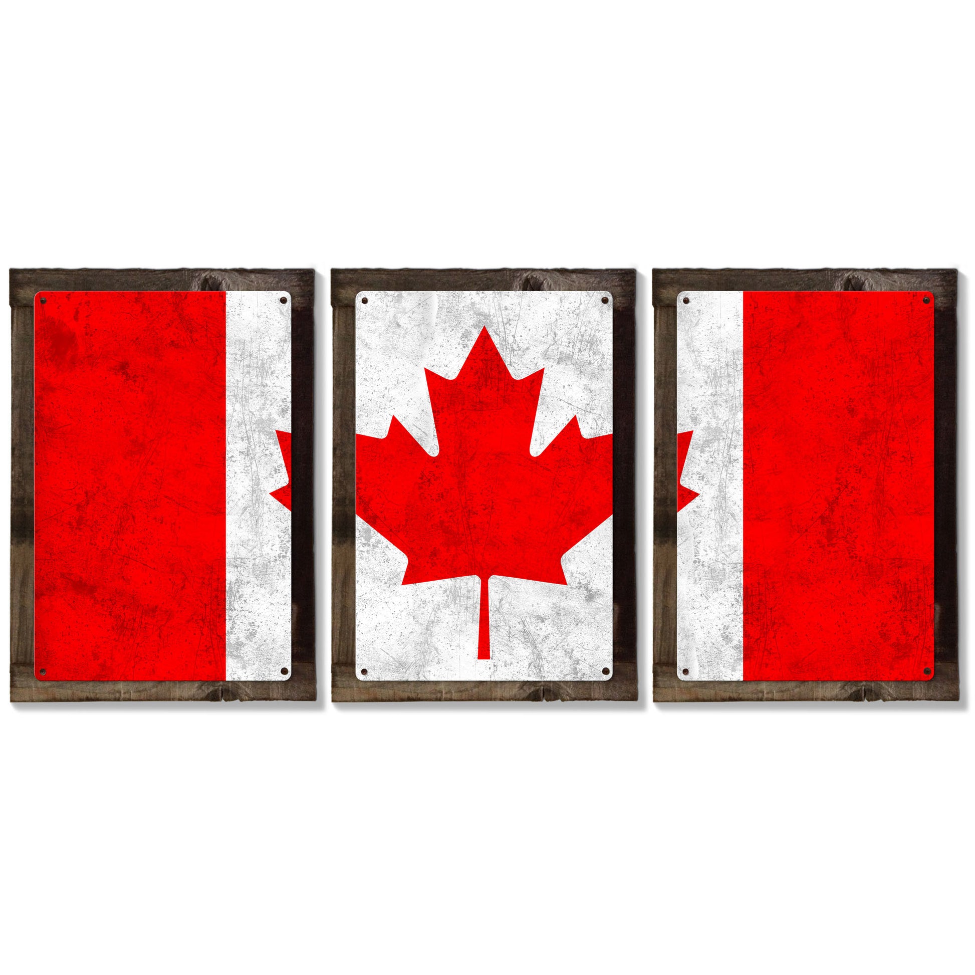 Canada Flag, Triptych METAL Sign, Vintage, Antique, Decor, Wall Art , Optional Reclaimed Barn-wood Frame