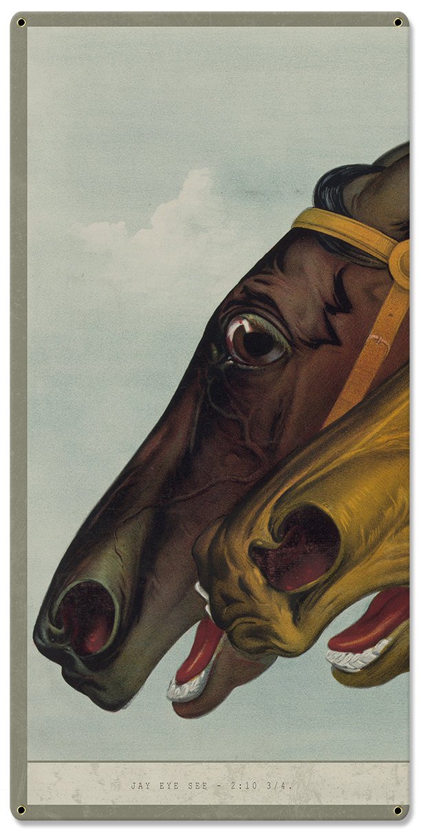 Neck and Neck to the Wire, Jay Eye See, Currier & Ives 1884, Horse Races, Triptych Metal Sign, Americana, Wall Decor, Wall Art 54"x36"
