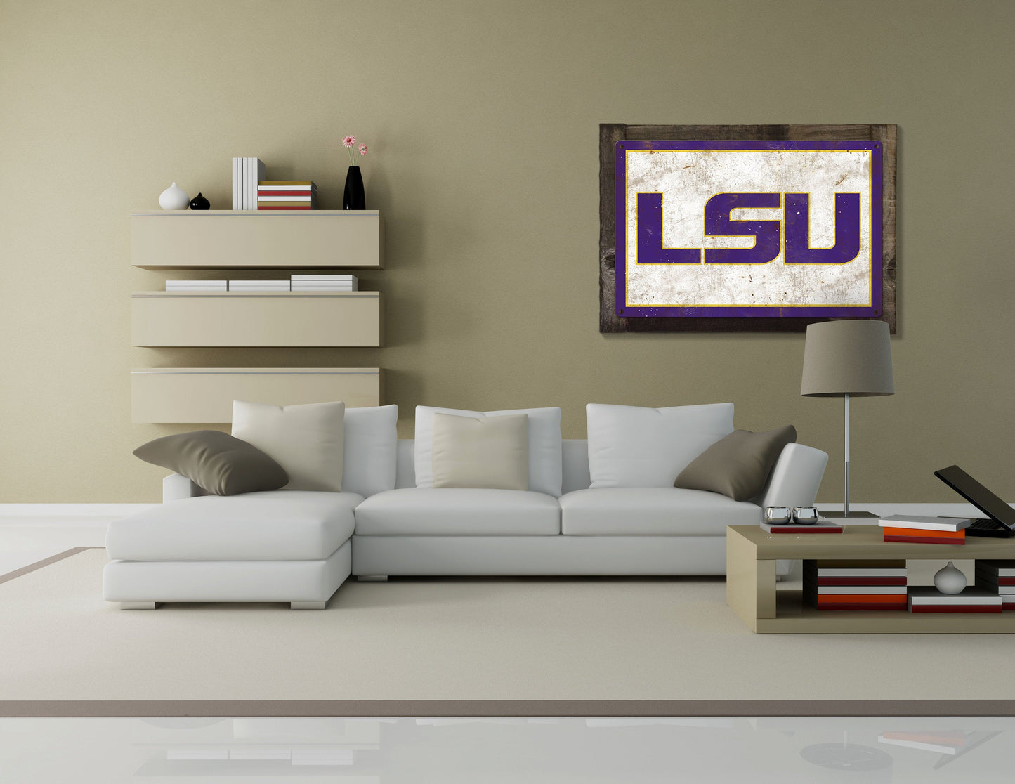 Tigers LSU Wall Art, Rustic Metal Sign, Optional Rustic Wood Frame, College Teams, Mascots, and Sports