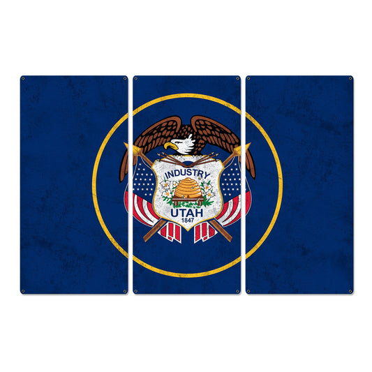 Utah State Flag, Life Elevated, Triptych Metal Sign, Wall Decor, Wall Art, Vintage, 54"x36"