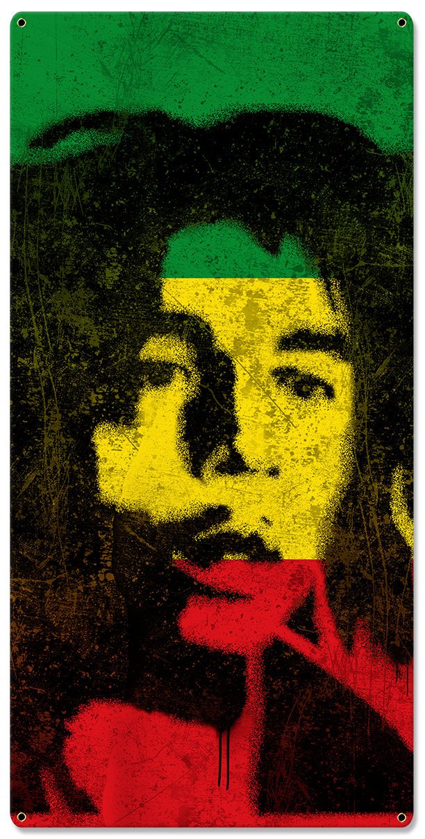 Bob Marley, Spray Art, One Love, Triptych Metal Sign, Street Art, Reggae, Rasta, Flag, Wall Decor, Wall Art, Vintage, 54"x36"