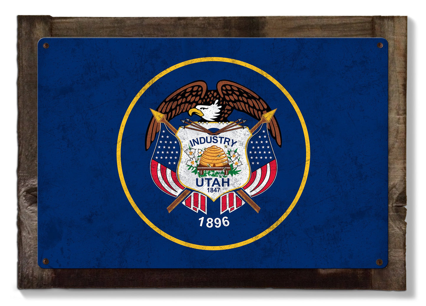Utah State Flag, Life Elevated, Metal Sign, Optional Rustic Wood Frame, Wall Decor, Wall Art, Vintage, Rustic, FREE SHIPPING!