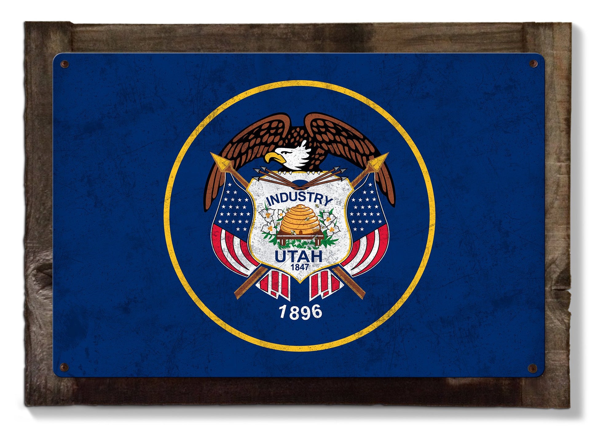 Utah State Flag, Life Elevated, Metal Sign, Optional Rustic Wood Frame, Wall Decor, Wall Art, Vintage, Rustic, FREE SHIPPING!