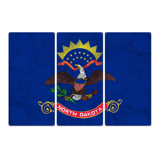 North Dakota State Flag, Legendary, Discover the Spirit, Triptych Metal Sign, Wall Decor, Wall Art, Vintage, 54"x36"