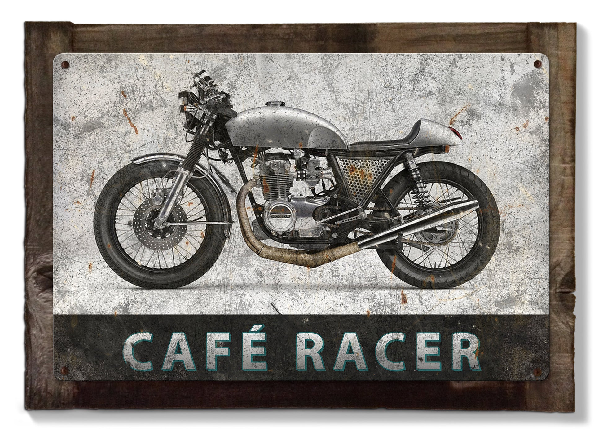 Cafe Racer, Honda, Motorcycle, METAL Sign, Optional Reclaimed BarnWood Frame, American Steel, Wall Decor, Wall Art, Vintage