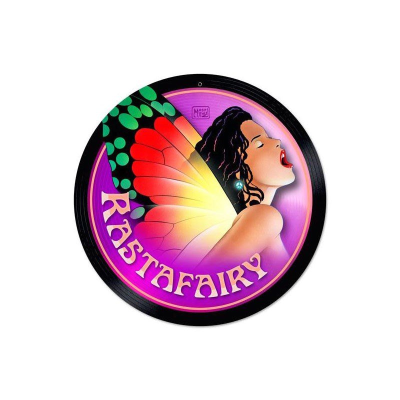 Rasta Fairy Marijuana Metal Sign 14" Round