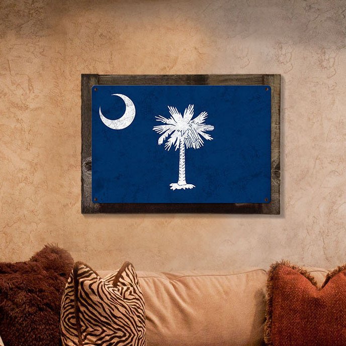 South Carolina State Flag, Smiling Faces Beautiful Places,   Metal Sign, Optional Rustic Wood Frame, Wall Decor, Wall Art, FREE SHIPPING!