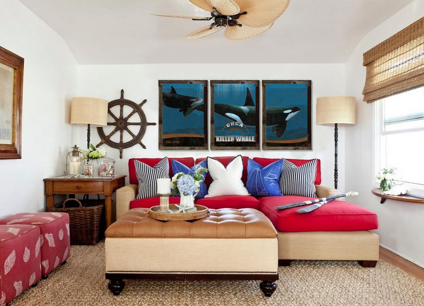 Killer Whale, Orca, METAL Triptych, Optional Rustic Wood Frame, Whale Watching, Wall Art, Ocean, Nautical