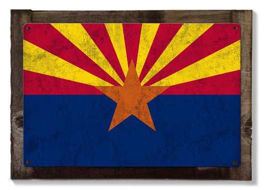 Arizona State Flag, The Grand Canyon State, Metal Sign, Optional Rustic Wood Frame, Wall Decor, Wall Art, Vintage, FREE SHIPPING!