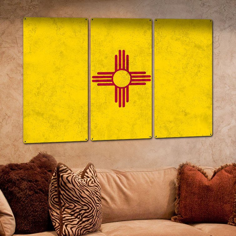 New Mexico State Flag, Land of Enchantment, Triptych Metal Sign, Wall Decor, Wall Art, Vintage, 54"x36"