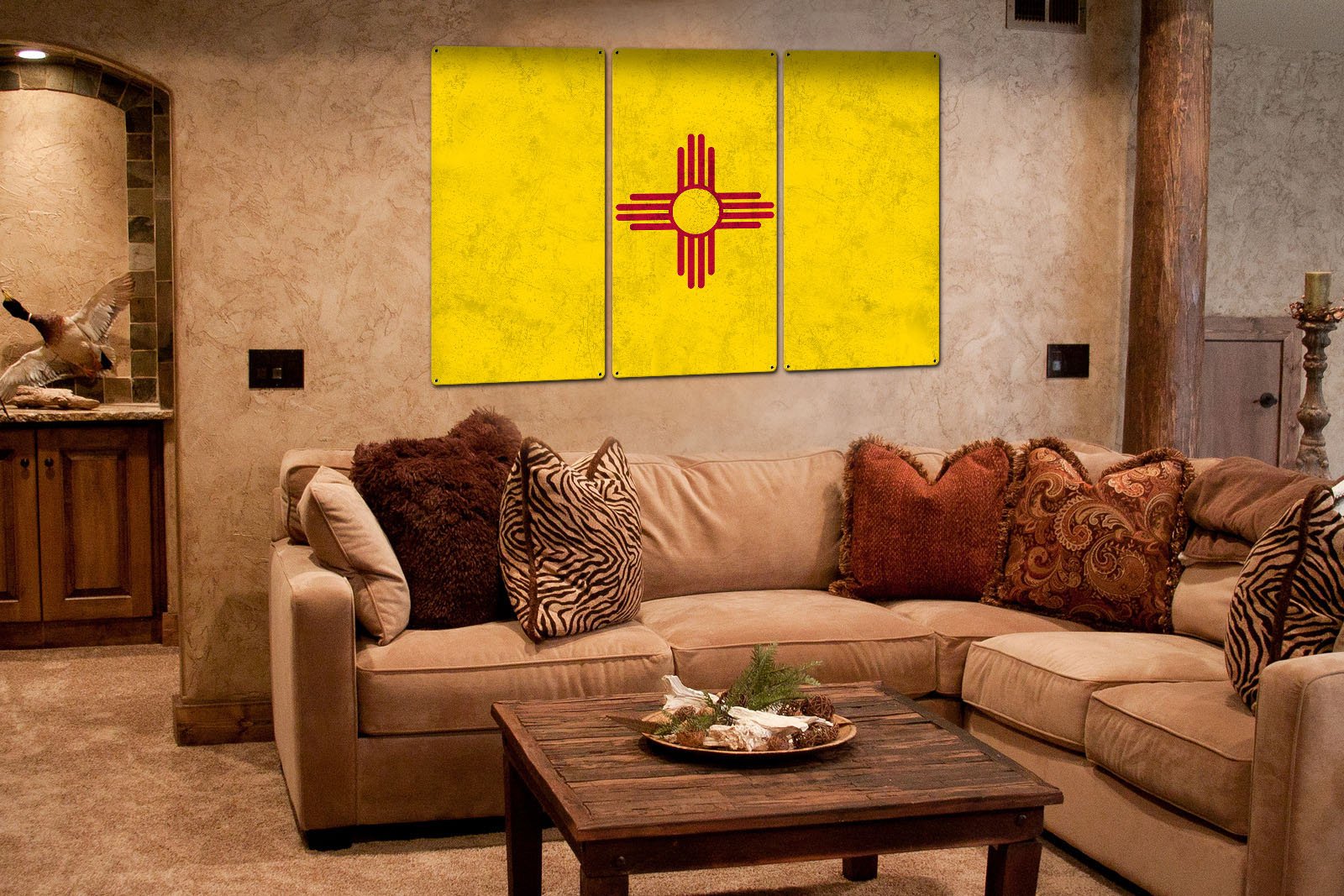 New Mexico State Flag, Land of Enchantment, Triptych Metal Sign, Wall Decor, Wall Art, Vintage, 54"x36"
