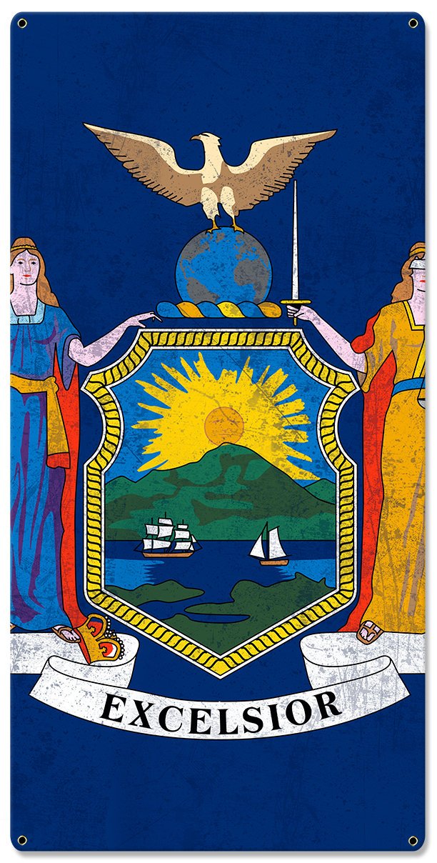 New York State Flag, I Love New York, Empire State, Triptych Metal Sign, Wall Decor, Wall Art, Vintage, 54"x36"