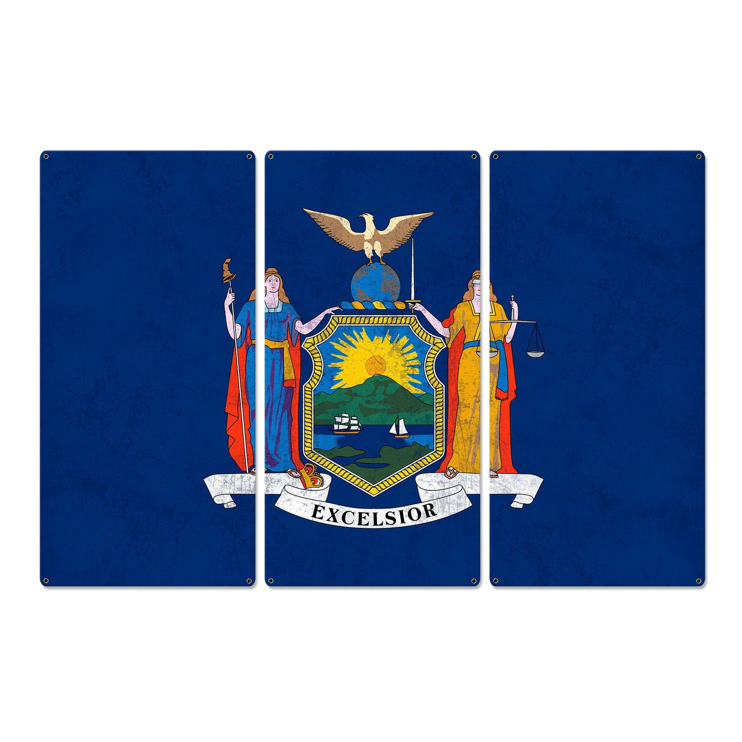 New York State Flag, I Love New York, Empire State, Triptych Metal Sign, Wall Decor, Wall Art, Vintage, 54"x36"