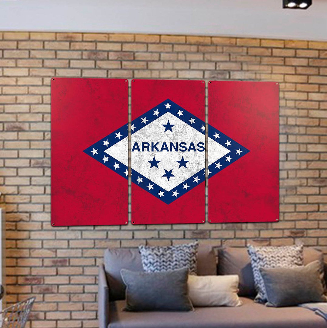 Arkansas State Flag, The Land of Opportunity, Triptych Metal Sign, Wall Decor, Wall Art, Vintage, 54"x36"