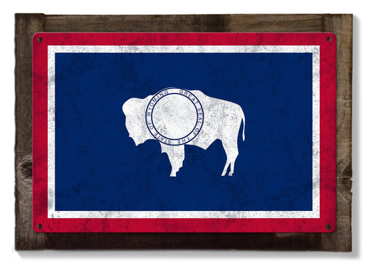 Wyoming State Flag, Forest West, Metal Sign, Optional Rustic Wood Frame, Wall Decor, Wall Art, Vintage, Rustic, FREE SHIPPING!