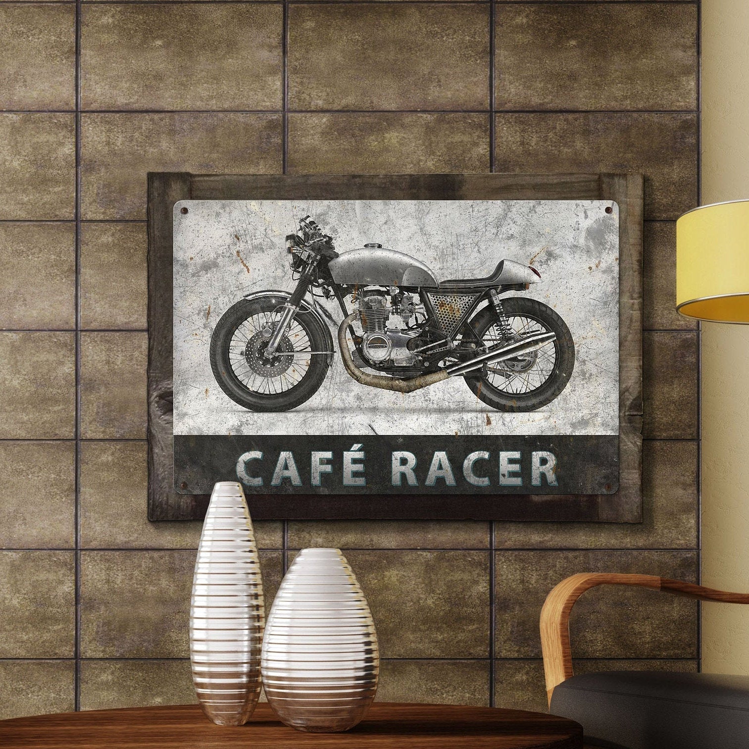 Cafe Racer, Honda, Motorcycle, METAL Sign, Optional Reclaimed BarnWood Frame, American Steel, Wall Decor, Wall Art, Vintage