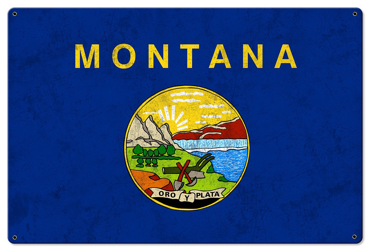 Montana State Flag, The Treasure State, Metal Sign, Optional Rustic Wood Frame, Wall Decor, Wall Art, Vintage, FREE SHIPPING!