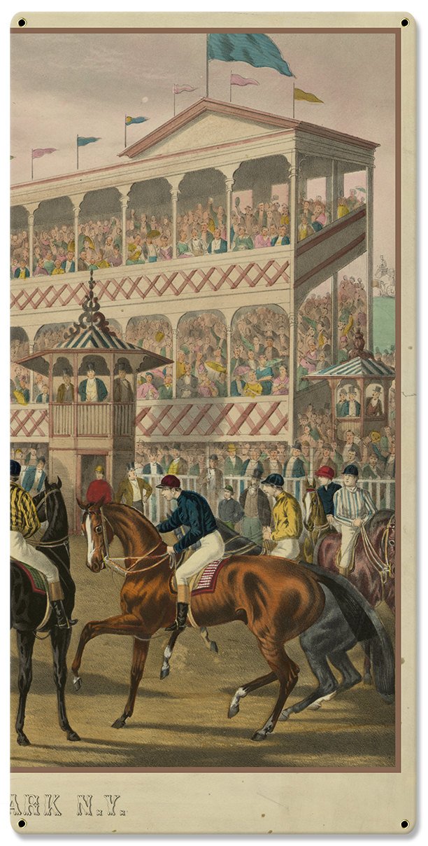 The False Start, Jerome Park New York, Currier & Ives 1868, Horse Races, Triptych Metal Sign, Americana, Wall Decor, Wall Art 54"x36"