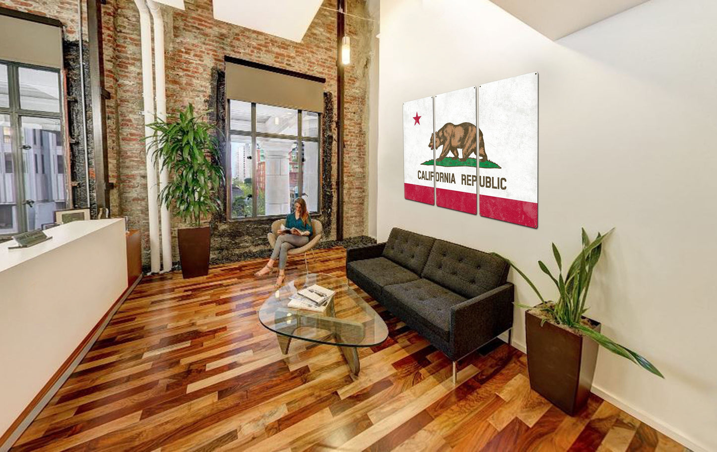 California State Flag, California Bear, Eureka! ; The Golden State, Triptych Metal Sign, Wall Decor, Wall Art, Vintage, 54"x36"