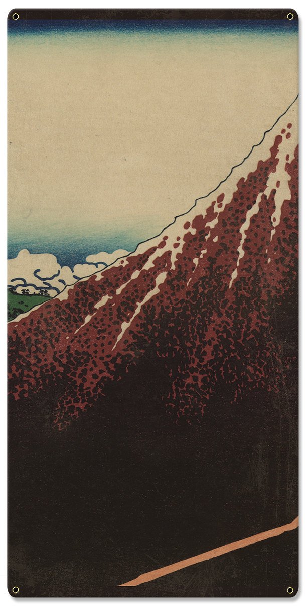 Shower below the summit, Mount Fuji, Eruption, Volcano, 1826, Triptych Metal Sign, Oriental, Chinese,  Wall Decor, Wall Art 54"x36"
