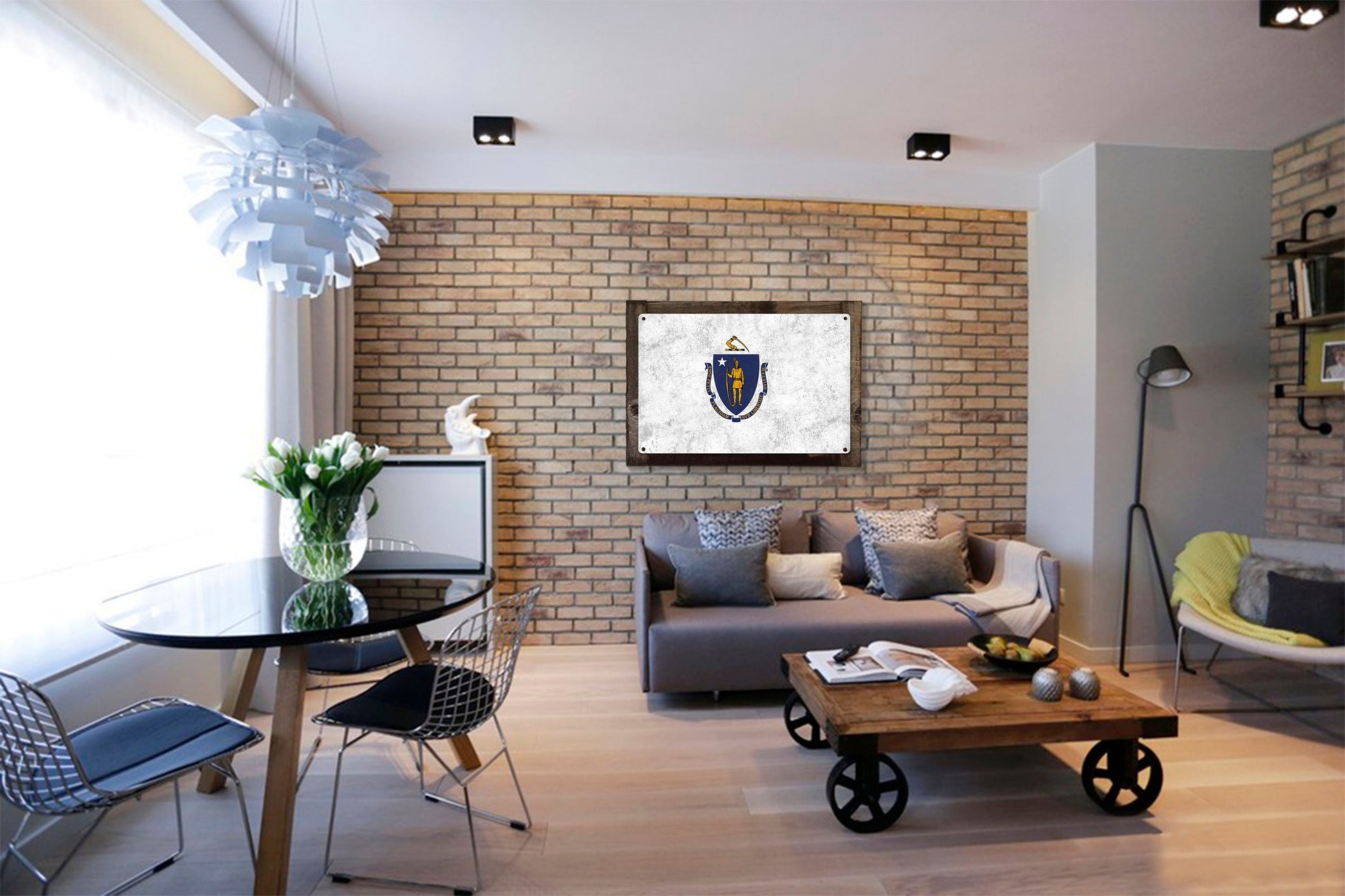 Massachusetts State Flag, The Spirit of America, Metal Sign, Optional Rustic Wood Frame, Wall Decor, Wall Art, FREE SHIPPING!