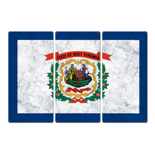 West Virginia State Flag, Wild and Wonderful, Triptych Metal Sign, Wall Decor, Wall Art, Vintage, 54"x36"