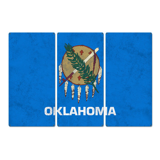 Oklahoma State Flag, "Oklahoma is OK", Triptych Metal Sign, Wall Decor, Wall Art, Vintage, 54"x36"