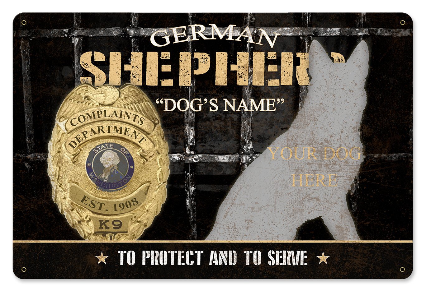 German Shepherd Complaints Department K-9 Police Dog Metal Sign, Wall Art, Wall Decor 18" x 12"