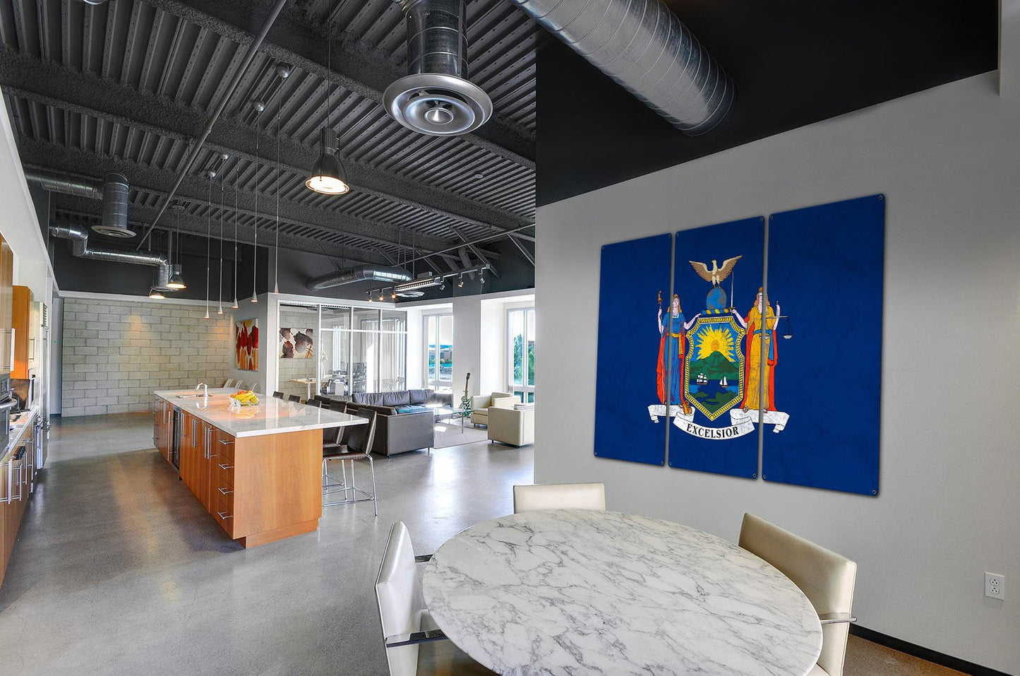 New York State Flag, I Love New York, Empire State, Triptych Metal Sign, Wall Decor, Wall Art, Vintage, 54"x36"