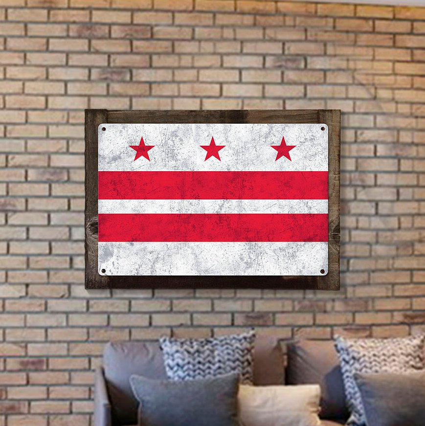 Washington D.C. State Flag, Taxation Without Representation, Metal Sign, Optional Rustic Wood Frame, Wall Decor, Wall Art, FREE SHIPPING!