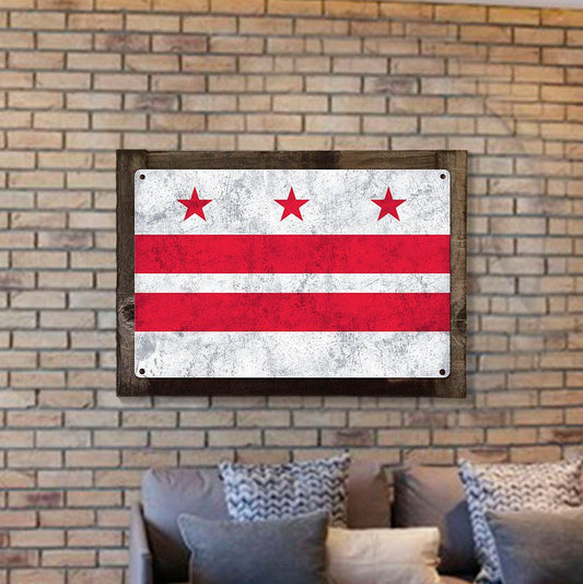 Washington D.C. State Flag, Taxation Without Representation, Metal Sign, Optional Rustic Wood Frame, Wall Decor, Wall Art, FREE SHIPPING!